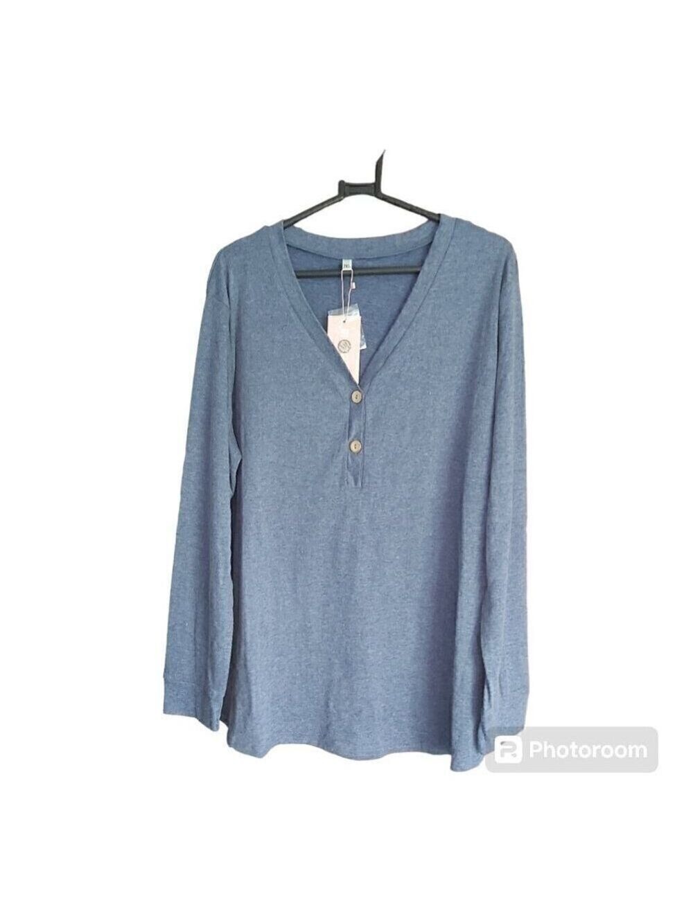 Ploknrd Blue Long Sleeve V-Neck Shirt with Cuffs, Size 2XL (Plus Sized)